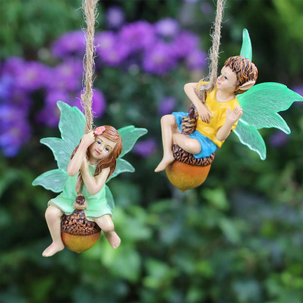 Outdoor Garden Ornaments Resin Boy Girl Fairy Hanging Pendant Crafts Zpaxo