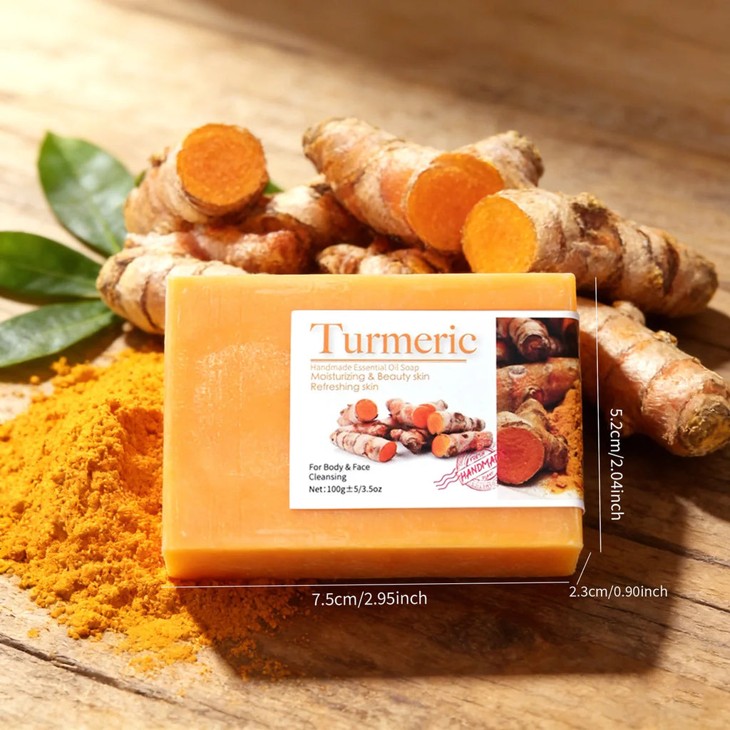 2Pcs 100% Natural Organic Tumeric Skin Whitening Anti Acne Handmade Skin Care Face Body Turmeric Bar Soap Zpaxo