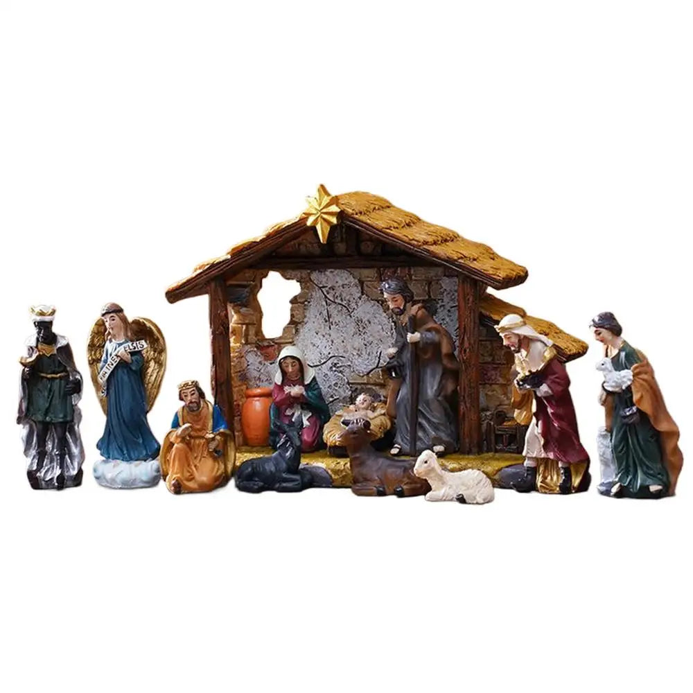 Nativity Christmas Manger Decoration Resin Figurine Bookshelf Home