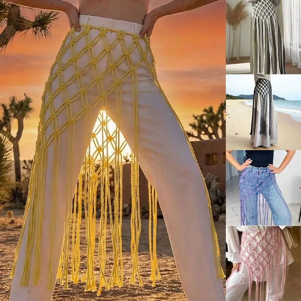 Bohemian Tassel Waist Belt – Handwoven Macrame Fringe Wrap Boho Tassel Belt Zpaxo