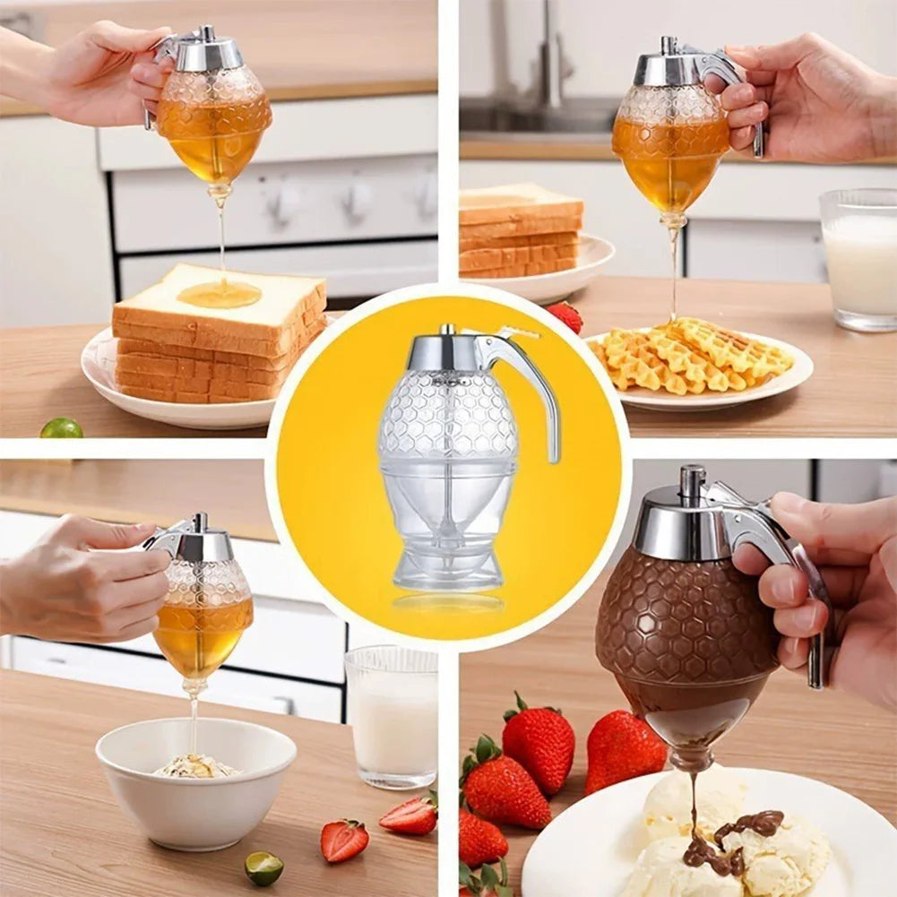 Syrup Dispenser No Drip Container Honey Comb Shaped Jar Sugar Juice