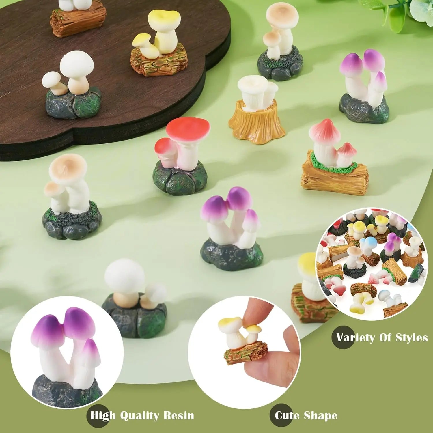 Mini Mushroom Figurines – Hand Painted Resin Fairy Garden Decor