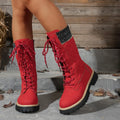 Women Ankle Boots 2025 New Designer Warm Snow Boots Women Lace-Up Fashion Casual Boots Plus Size Plush Mid Calf Platform Shoes Zpaxo Red 39