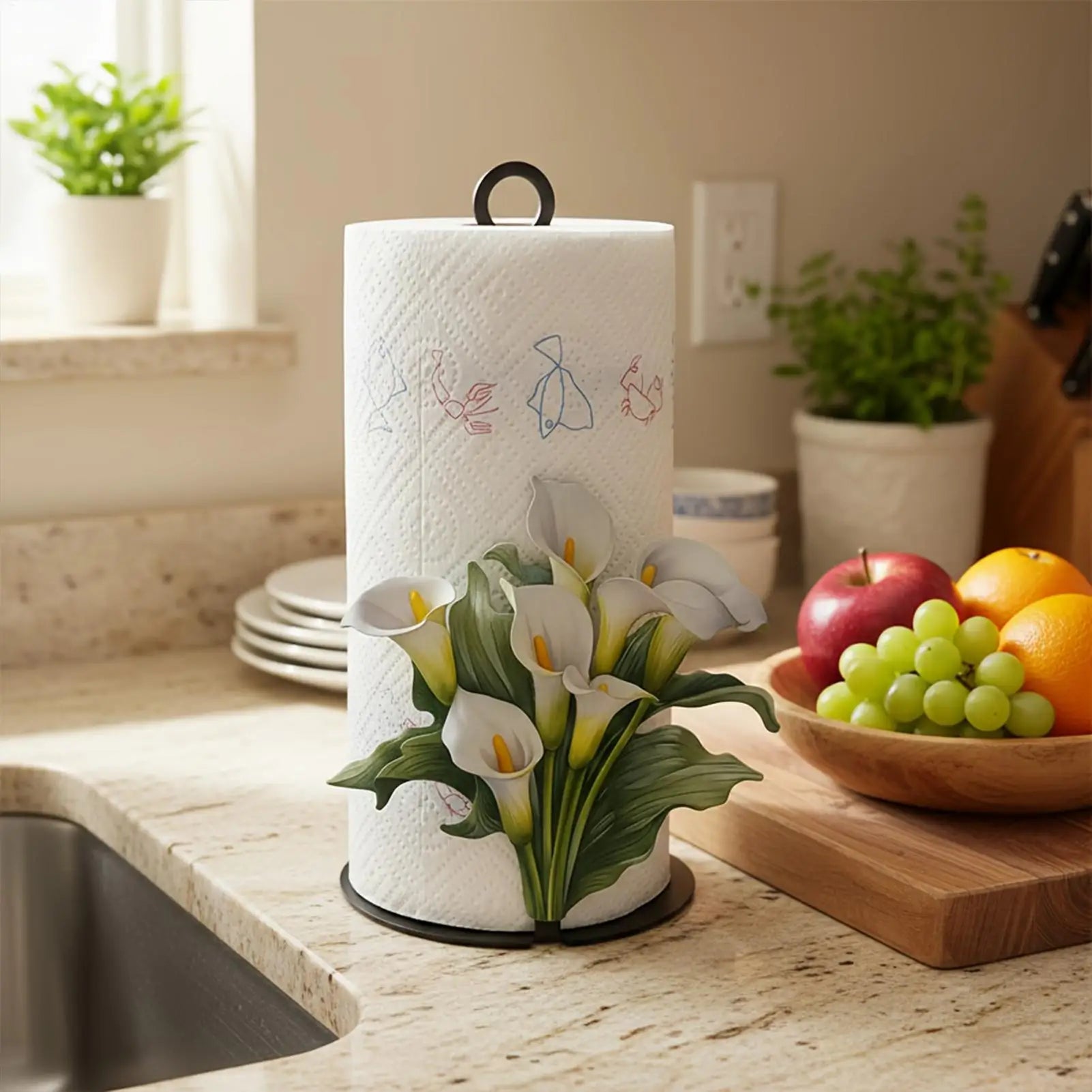 Paper Towel Holder Counter Tissue Roll Storage Rack Kitchen 2D Flower