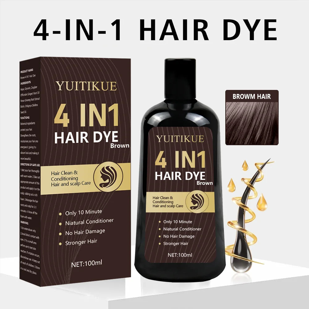 Organic Brown Hair Dye Shampoo – Covers Gray, 100ml | YUITIKUE Hair Dye Shampoo Zpaxo