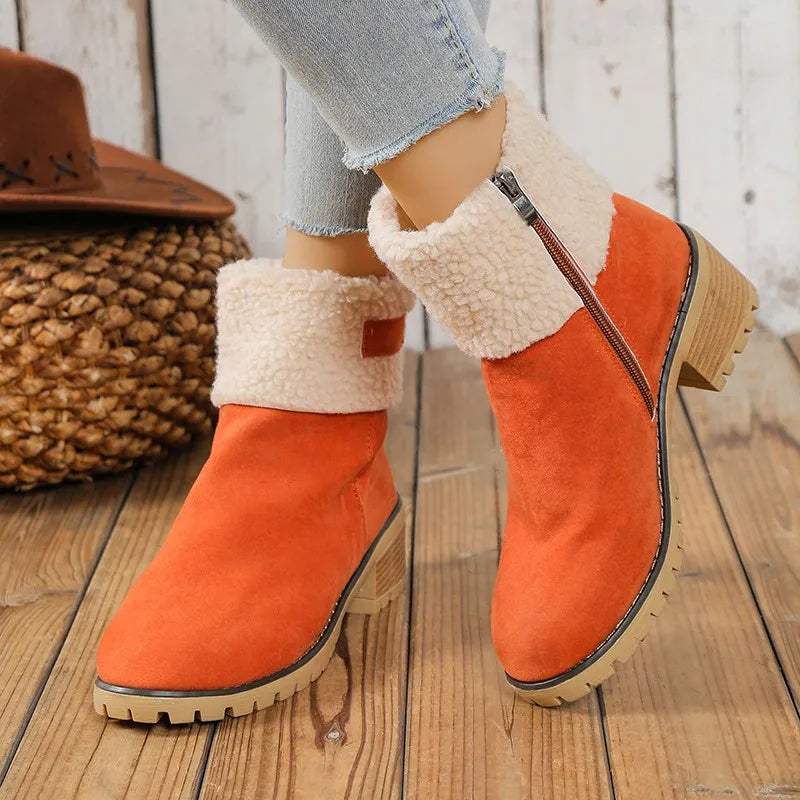 Women Snow Boots Fur Keep Warm Plush Shoes Women 2025 New Platform High Heel Ankle Boots Women Autumn Winter Lightweight Shoes Zpaxo Orange 43