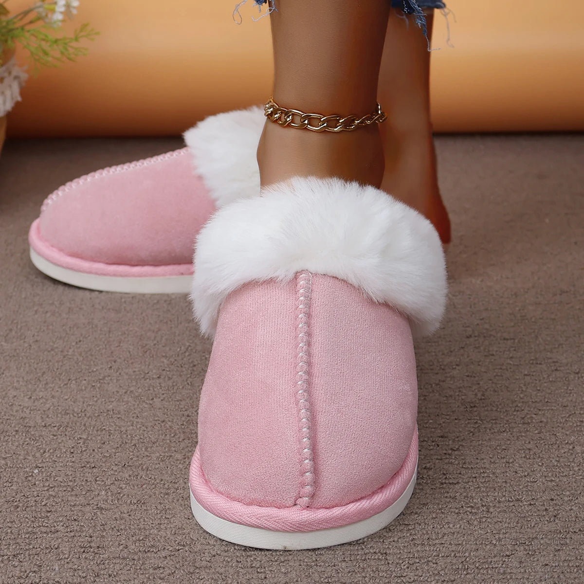 2025 New Women Slippers Lightweight Casual Indoor Slides Female Thicken Plush Home Shoes Woman Closed Toe Warm Cotton Slippers Zpaxo