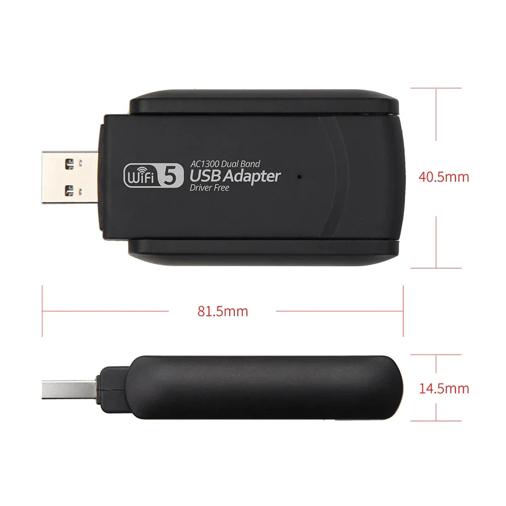 Wi-Fi Dongle USB Adapter Dual Band 2.4G/5Ghz 1300M 802.11AC Powerful Antenna Wireless For Win7/10/11 PC/Laptop Driver Free Zpaxo