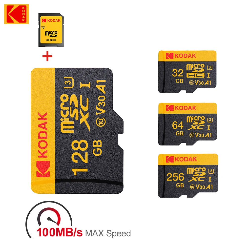 KODAK Micro SD Card 128GB 64GB 32GB 16GB Class 10 U3 100MB/s TF Memory Card + SD Adapter for 4K Video Drone Phone Zpaxo