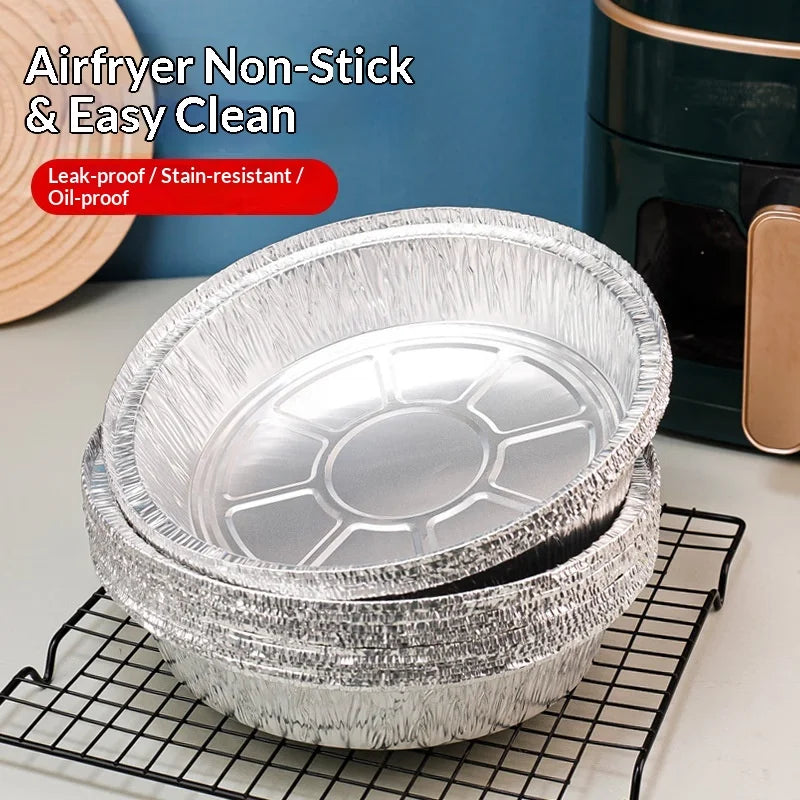 10Pcs Tin Foil Box, Air Fryer, Specialized Tin Foil Tray, Disposable Circular Tin Foil Bowl for Household Use, Oven Baking Bowl Zpaxo