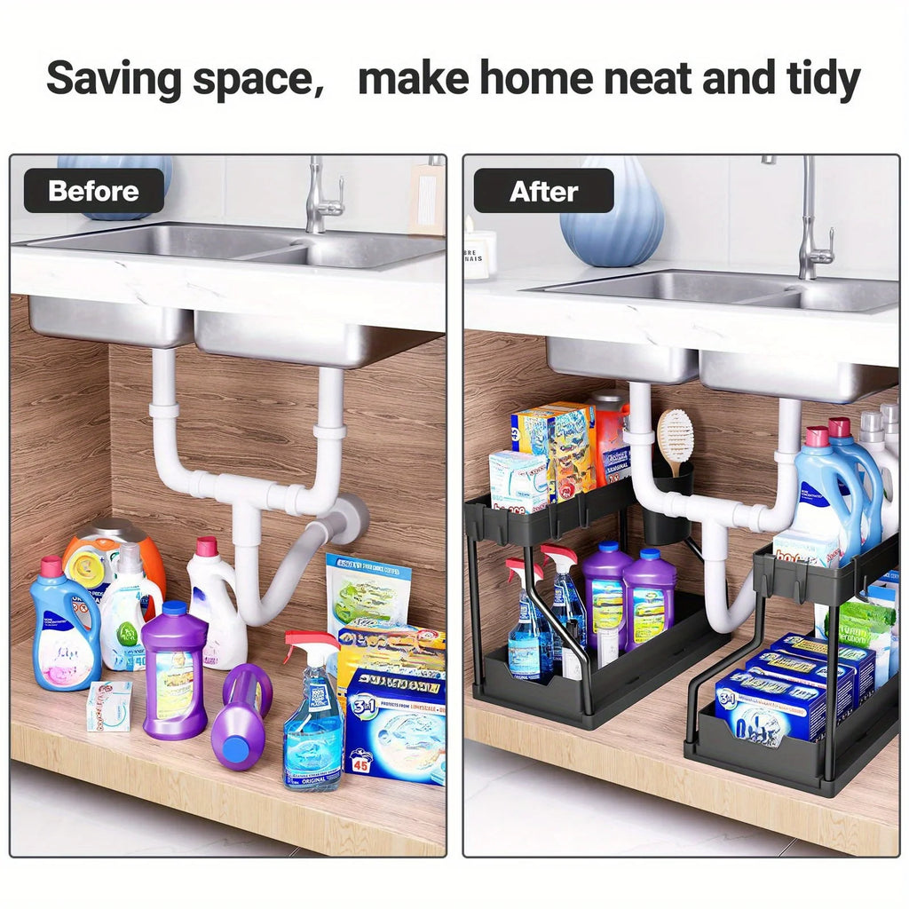 2-Tier Pull-Out Storage Organizer – Kitchen & Bathroom Shelf Cabinet Drawer Organizer Zpaxo
