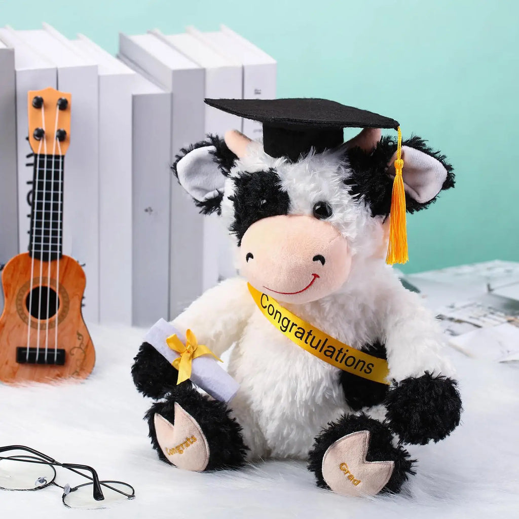 Cow Stuffed Animal 9 Inch Cute Soft Collectible Decor With Hat Graduation Plush For School Preschool Grade College High School Zpaxo
