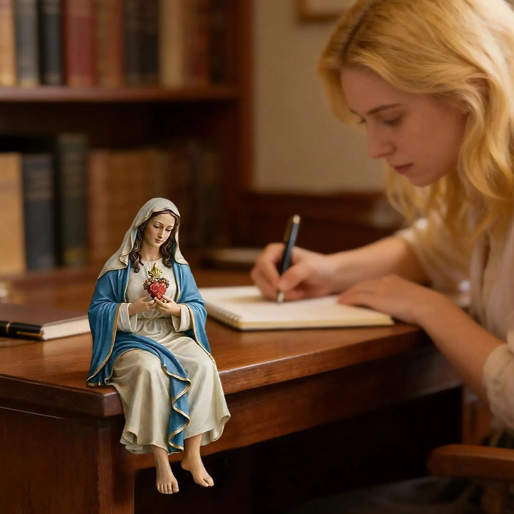 Mother Mary Statue Resin Catholic Figurine Decor Hand-painted Our Lady Virgin Mary Sculpture for Home Desk Shelf Bookshelf Zpaxo