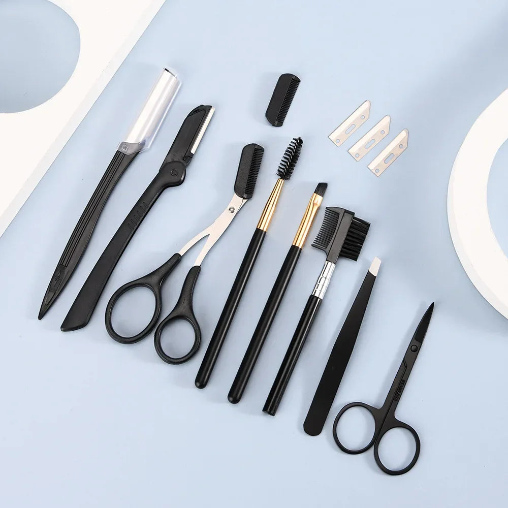 2- Eyebrow Trimmer Razor Scraping Comb Clip Scissors Tweezers Makeup