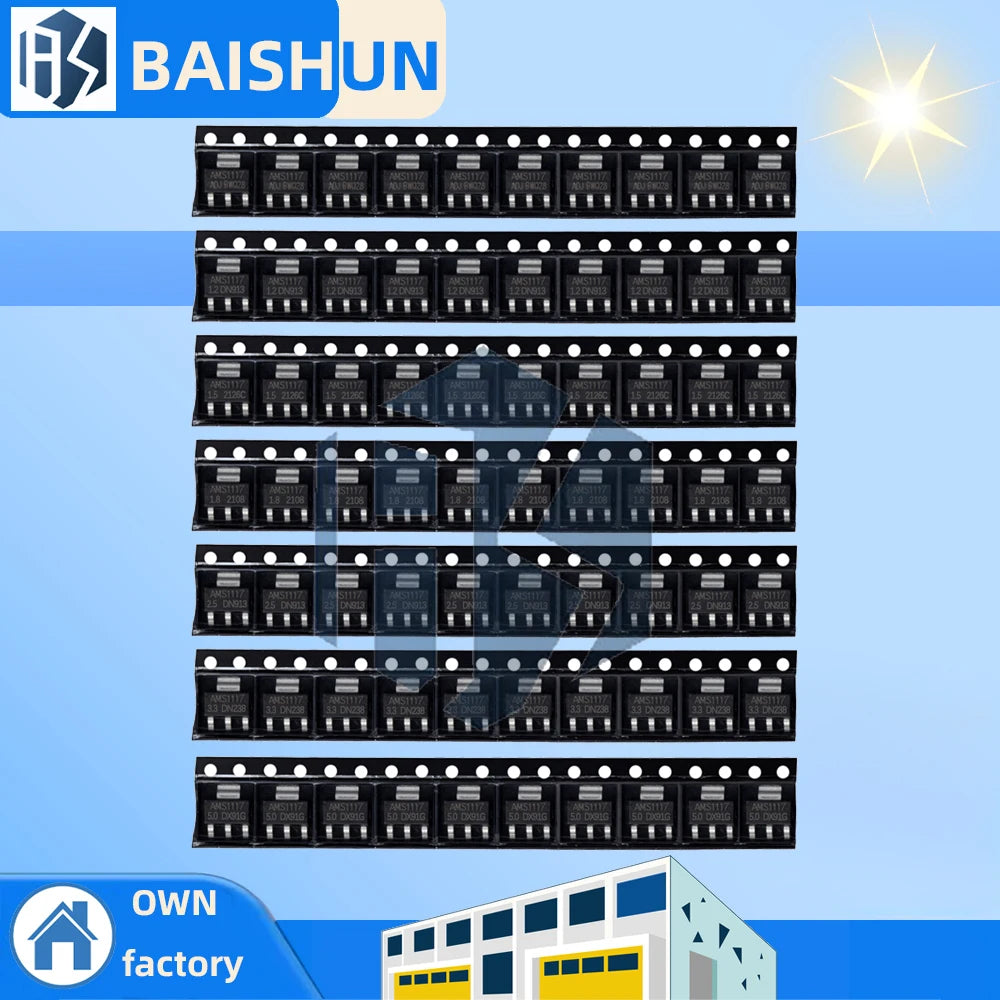 70pcs = ‌AMS1117 Voltage Regulator Kit - 10-Piece Multi-Output Set (ADJ, 5.0V, 3.3V, 2.5V, 1.8V, 1.5V, 1.2V Zpaxo