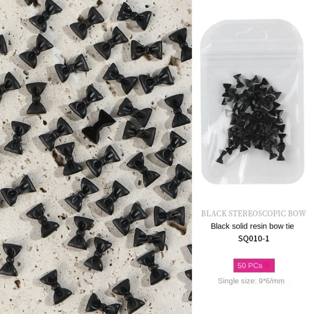 50pcs 3D Nail Art Bowknot Resin Bow Nail Art Decoration Black and White Elegant Nail Decoration Manicure Ornament Zpaxo 01