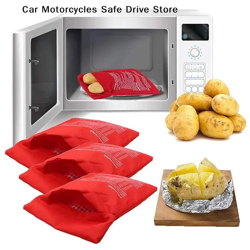 Red Microwave Potato Bags Can Be Reused 4 Minutes Fast Cookware