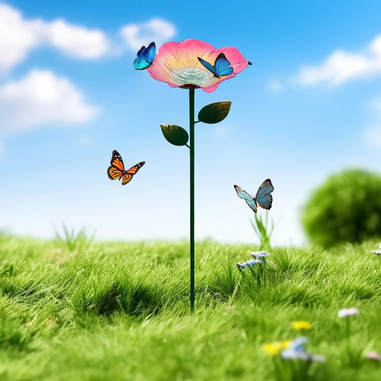 Bee Bath Flower Shaped Garden Butterfly Water Feeder Outside Hummingbird Drinking Station For Outdoor Backyard Porch Yard Lawn Zpaxo