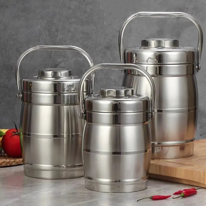 Large Capacity Stainless Steel Thermos Food Jar Foldable Handle