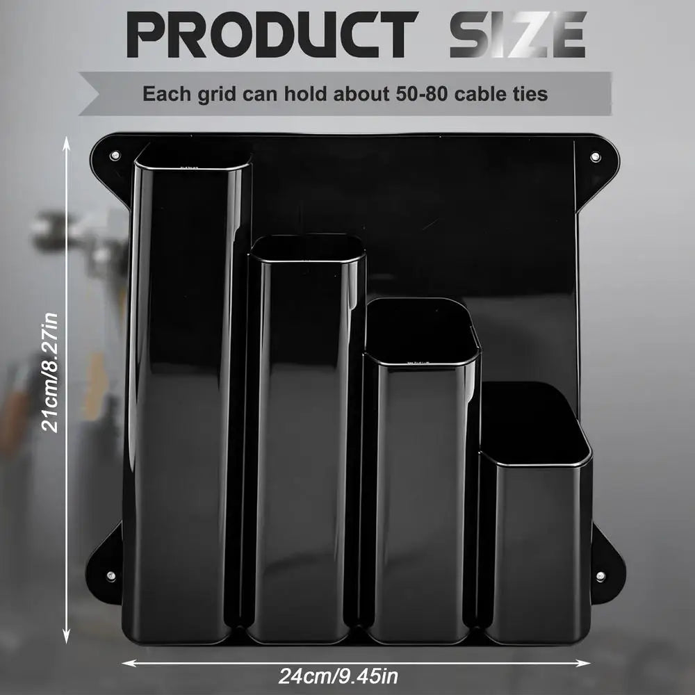 Cable Tie Organizer 4 Pockets Aluminum Wall Mounted Universal Zip