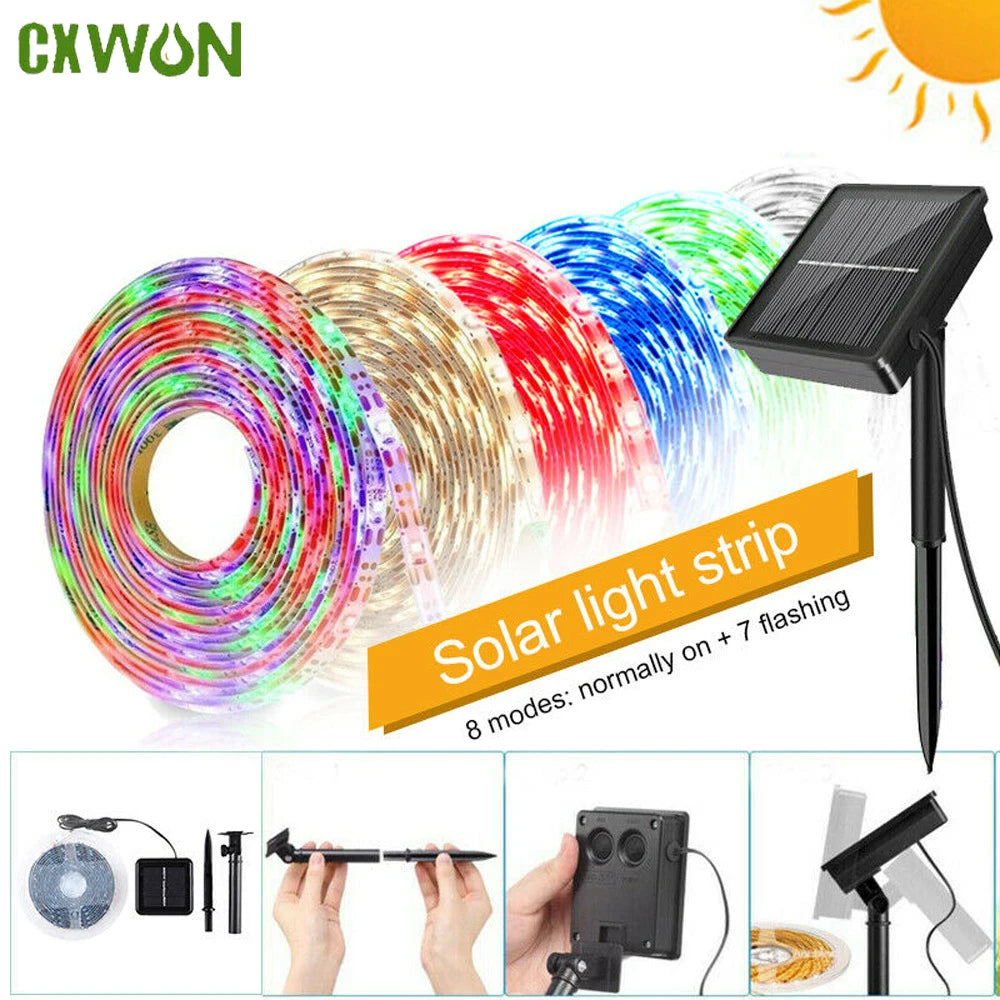 Solar Led Light Strips Outdoor Waterproof 8 Modes Garden String Zpaxo