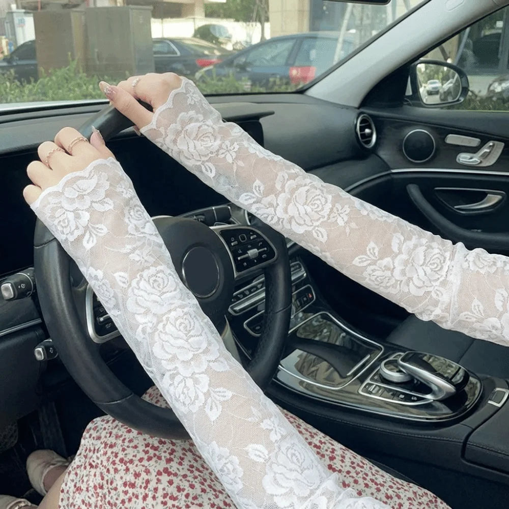 1 Pair Fashion UV Protection Arm Sleeves Long Breathable Fingerless Long Gloves Sun Protection Arm Cover Cycling Zpaxo White