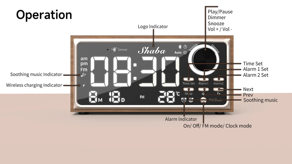 FM Retro Vintage Dual Alarm Clock Radio 15W Phone Fast Wireless