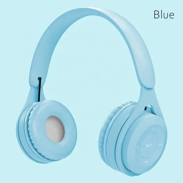 Macaron Headphones Kids Wireless Bluetooth Headphone Stereo Headband Gaming Headset with Mic Gamer Girl Gift for Mobile Tablet Zpaxo Blue