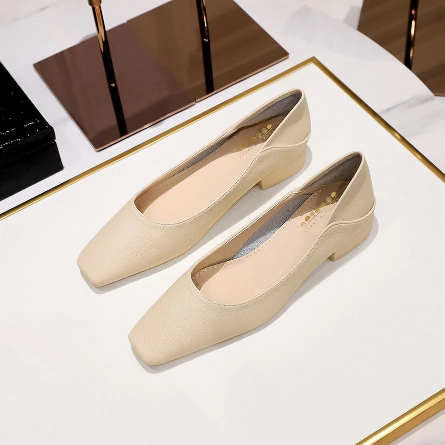 Flat Shoes for Women 2025 Spring Autumn Leisure Work Shoes Retro Fashion Flat Heel Women's Shoes Square Toe Ladies loafers Zpaxo Creamy-white 36