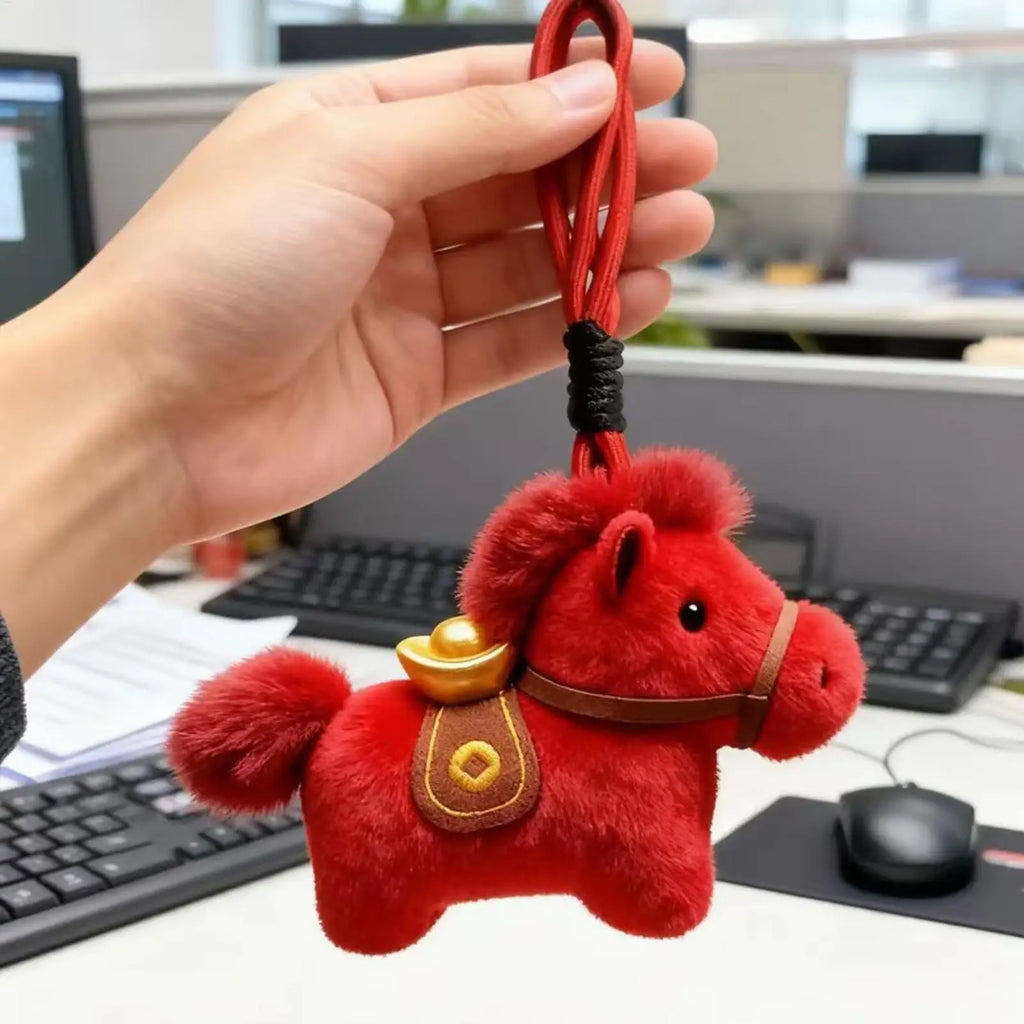 Horse Plush Keychain Chinese Year Red Pendant Soft Animal Keyring