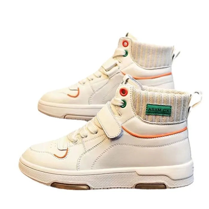 Knitted Cuff Sneakers Women Hook Loop Strap Lace Up Design Orange Zpaxo
