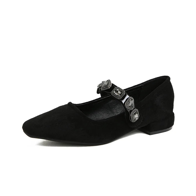 Pumps Shoes Women 2025 Spring Autumn Square Toe Love Leopard Pattern Diamond Belt Shallow Mouth Mary Jane Single Shoes for Women Zpaxo Black 39