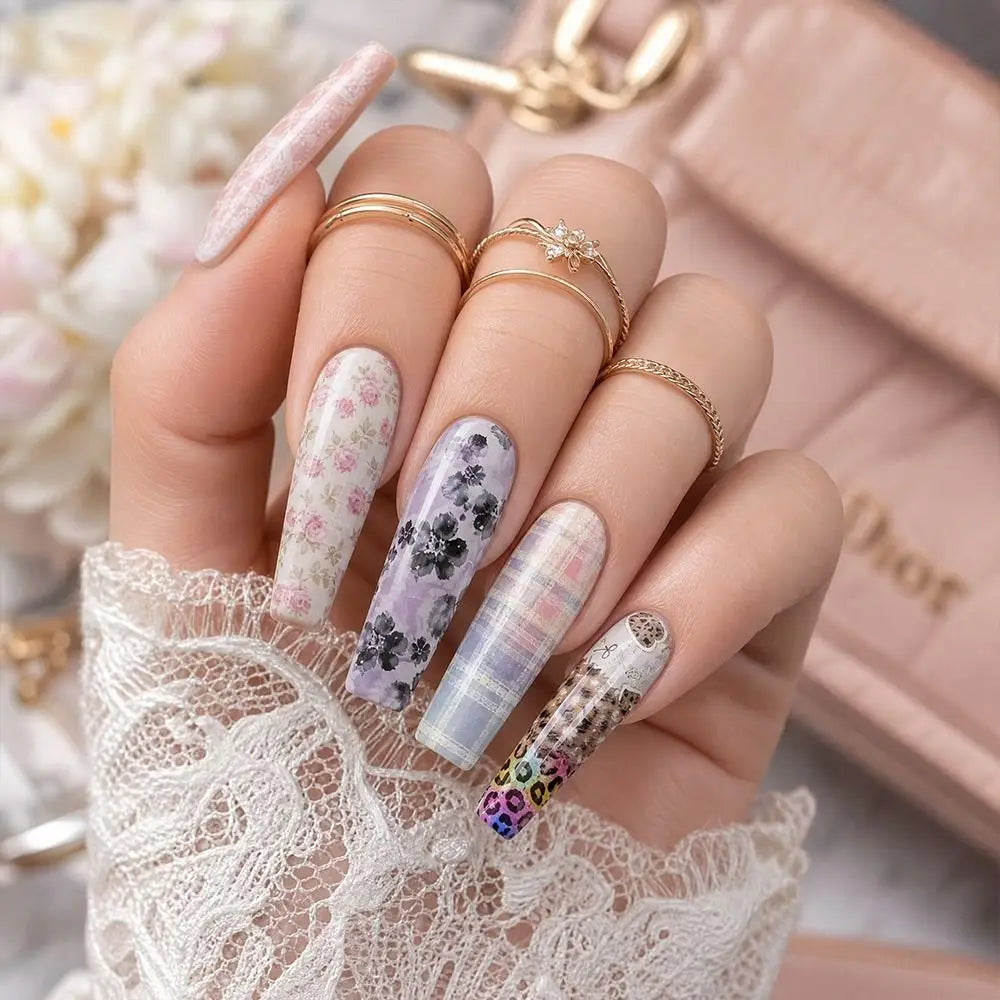 Professional Flower Nail Foils Stripe Pattern Leopard Print Art Zpaxo