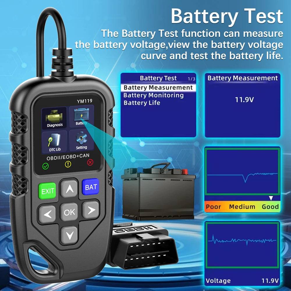 YM119 Car Auto Diagnostic Tool OBD2 Code Reader OBDII Scanner Work