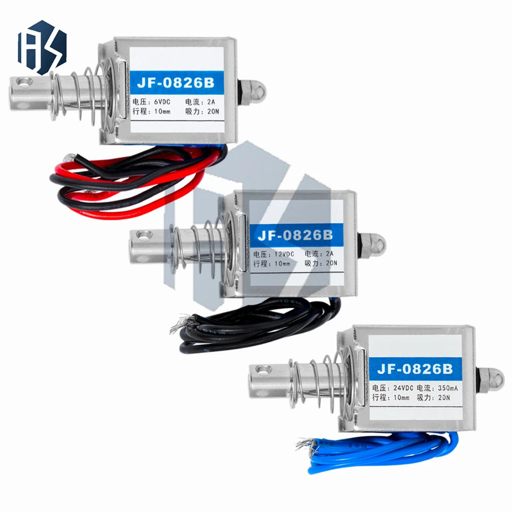 JF-0826B Open Frame Push-Pull Solenoid – 10mm Stroke 20N Force, 6V/12V/24V DC Multi-Voltage for Industrial Applications Zpaxo