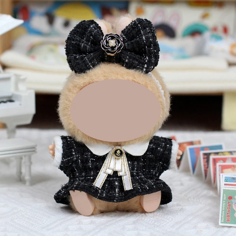 Labubu Black & White Plaid Dress Set – DIY Mini Doll Clothes Doll Clothing Set Zpaxo black
