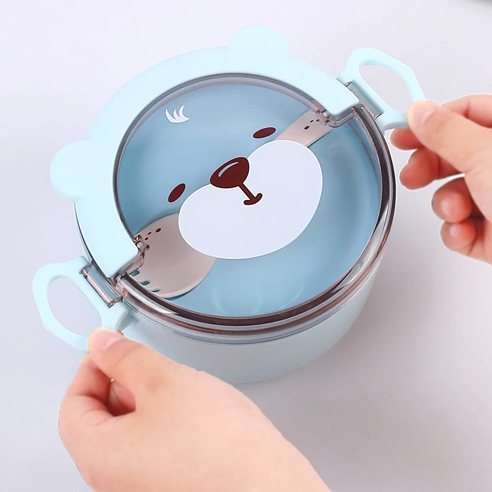 Cartoon Bear Lunch Box Microwave Safe Portable Leakproof Food Container with Utensils for Kids Students Adults Zpaxo