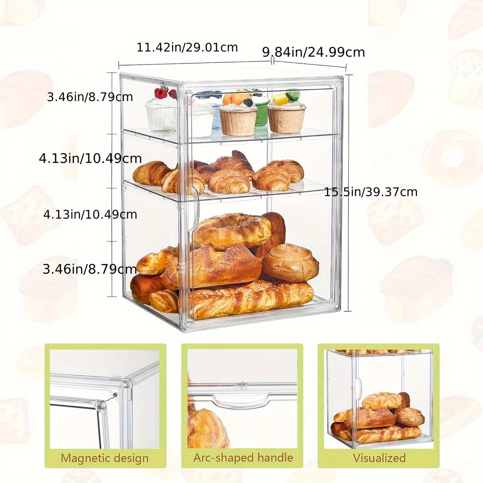 4-Layer Clear Plastic Bread Box Adjustable Bakery Pastry Display Case