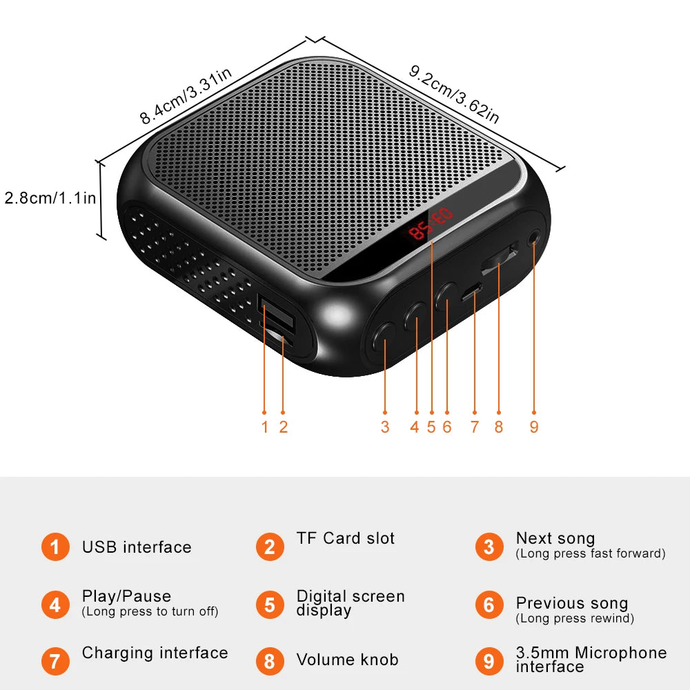 Multifunctional Portable Amplifier 8W 2200mAh Voice Amplifier Personal Voice Speaker Microphone Display for Teacher Presentation Zpaxo