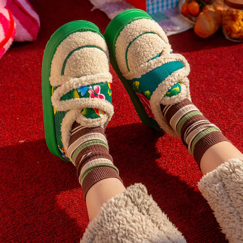 SHAJI Womens Winter Flower Plush Fluffy Fuzzy Cotton Slippers Warm