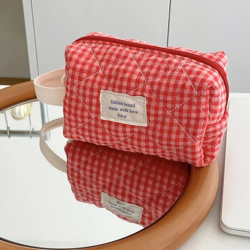 Plaid Makeup Bag Large Capacity Portable Cosmetic Bag For Women Girls Skincare Toiletry Bag Multifunctional Cute Wallet Pouch Zpaxo