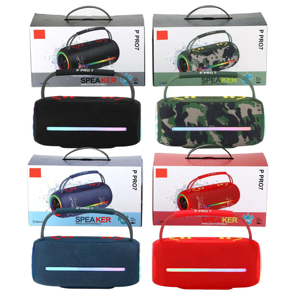 PRO7 BOOMBOX bluetooth speaker portable RGB colorful light waterproof wireless subwoofer 360 stereo surround TWS FM boombox Zpaxo
