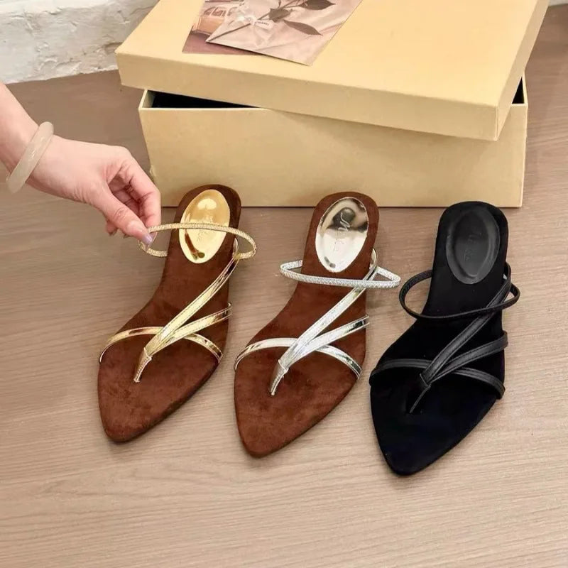 2026 Summer Women's Sandals Simple Mid Heel Comfortable Thin Belt Zpaxo