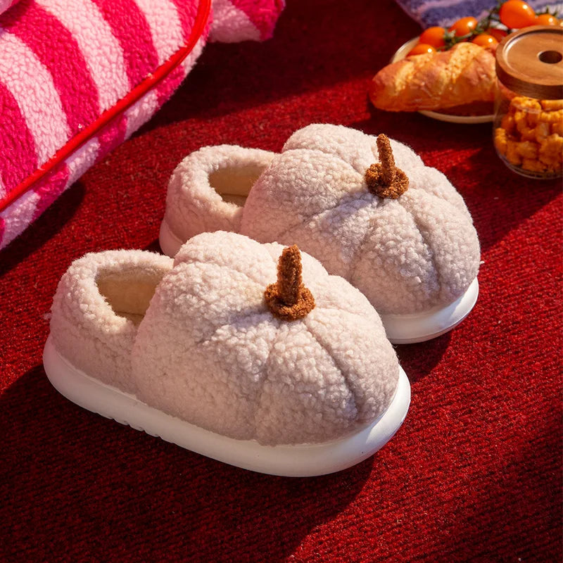 Winter Fashion Cute Fun Creative Pumpkin-shaped Plush Slippers Home Zpaxo Khaki 36-37