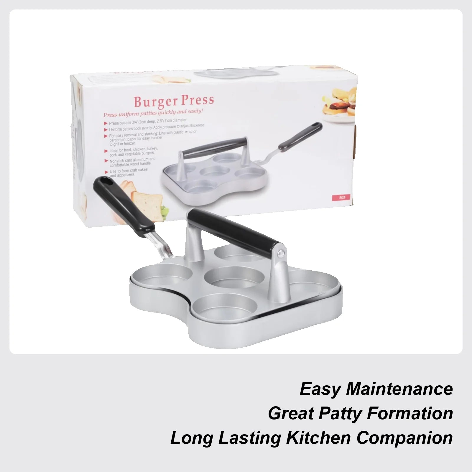 Patty Press Heavy-duty Non Stick Flat Bottom Hamburger Smasher 5-Grid
