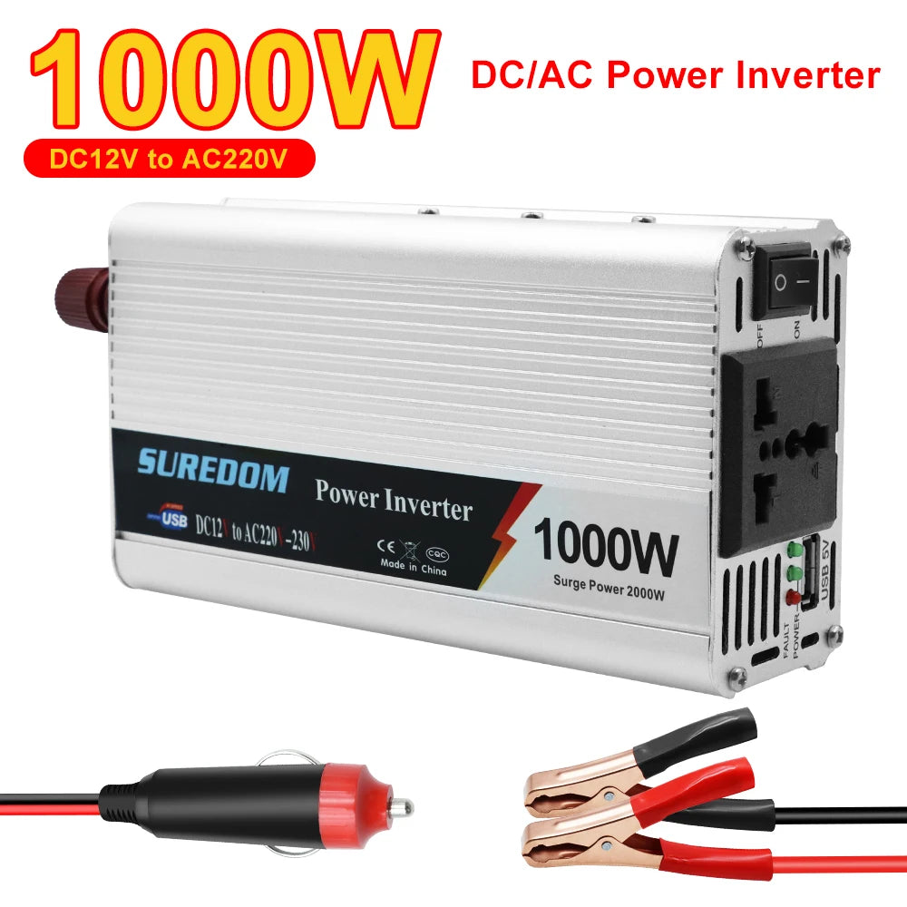 Car Inverter DC 12V AC 220V Universal Socket USB Charger Port Cigar