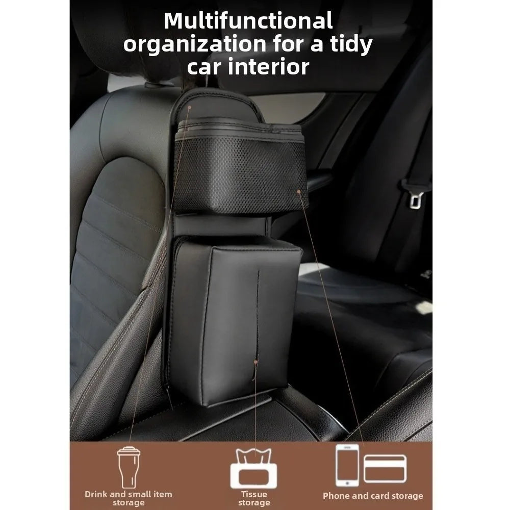 Multi-Functional Car Seat Side Storage Bag Tissue Box Wear-Resistant Car Seat Hanging Organizer Leather Portable Auto Seat Box Zpaxo