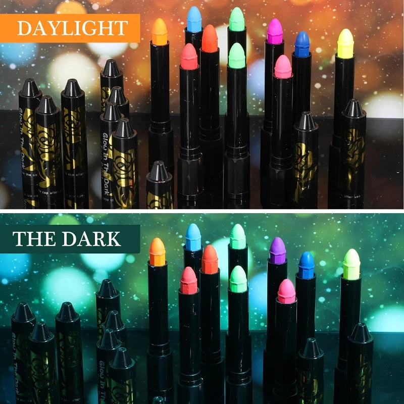 UV Neon Face Body Paint Fluorescent Glow Dark Crayons Sticks Mardi Zpaxo