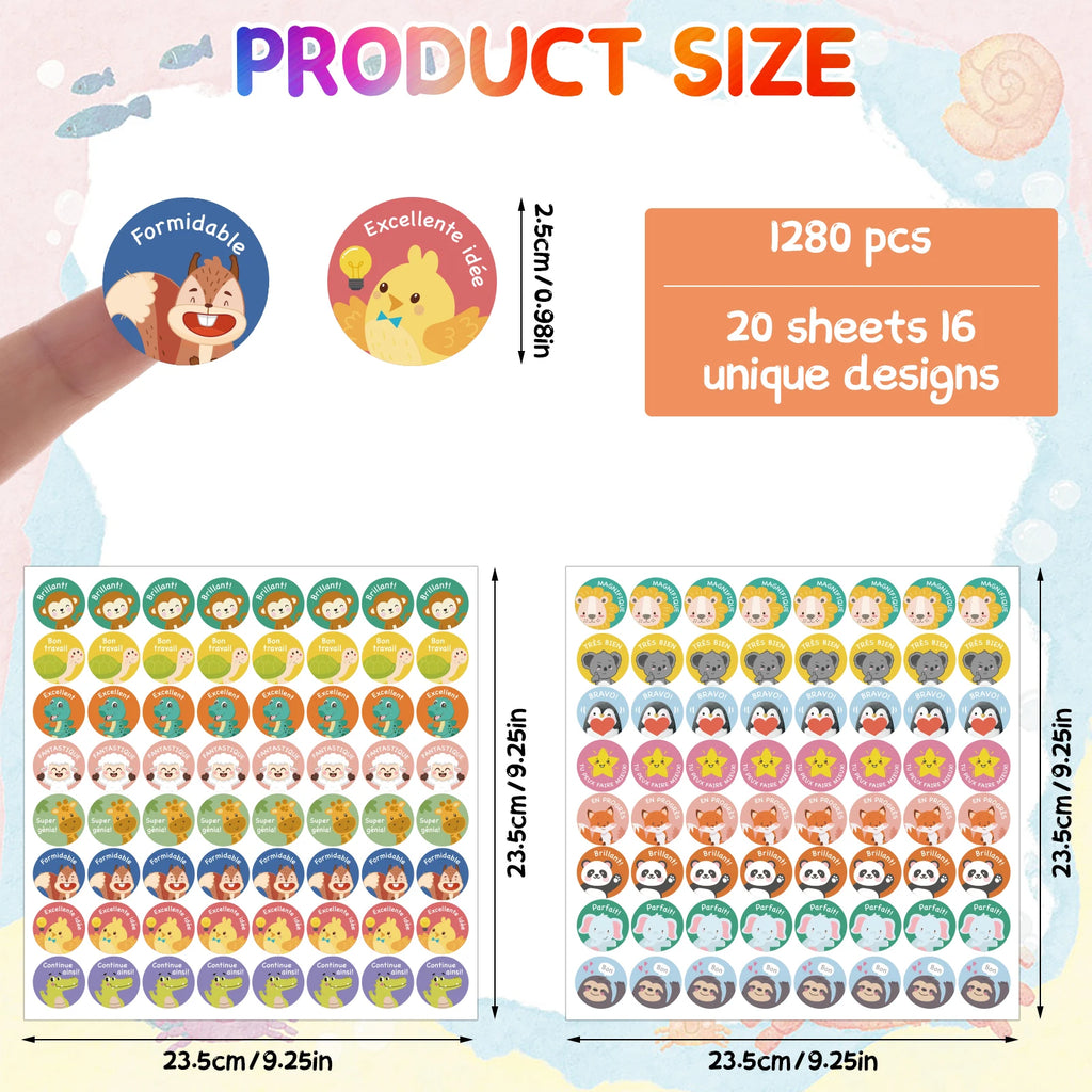 1280 Pcs French Inspirational Stickers For Classroom Rewards Funny Cartoon Labels Gifts Teacher Supplies For French Language Nat Zpaxo A