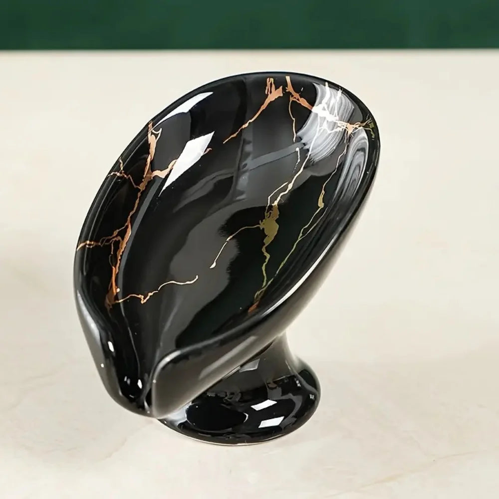 Ceramic Leay Shower Soap Holder Bathroom Suppliesaf Shape Box Water Zpaxo black